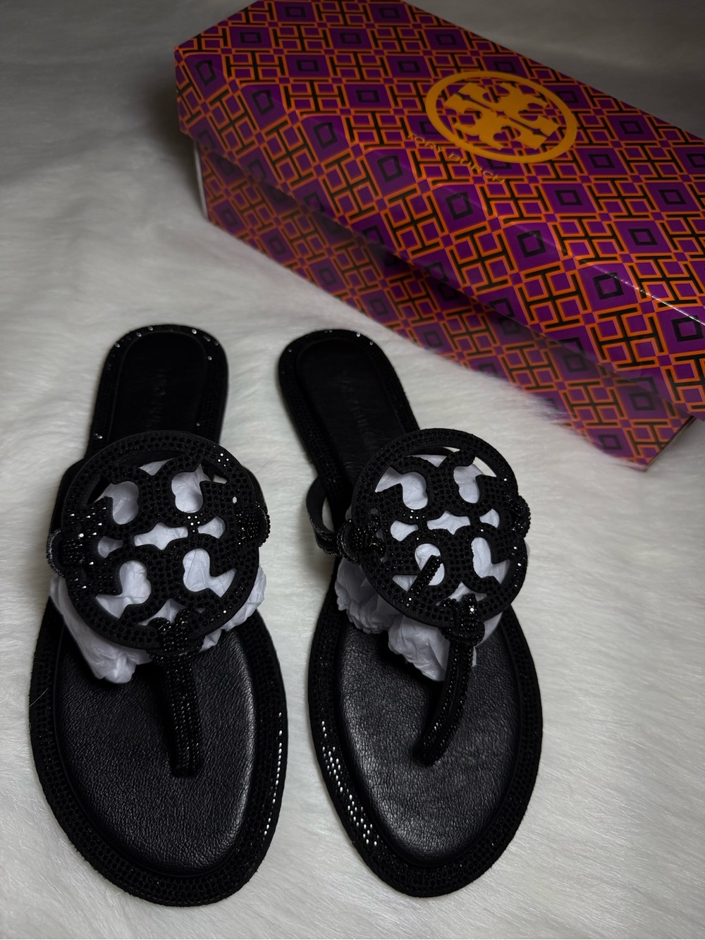 Tory Burch Black Logo Medallion Thong Sandals - Women